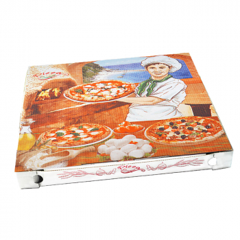 Pizzakarton aus Mikrowellpappe 32x32x3 cm Motivdruck (100 Stk.)
